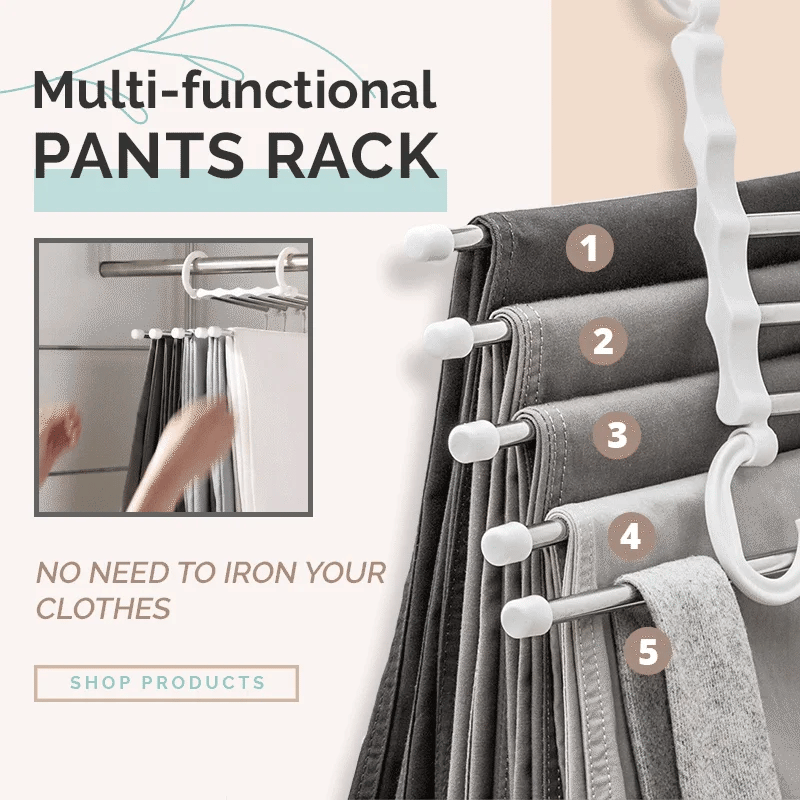 ✨Multi-functional Pants Rack - Closet Multiple Layers Multifunctional Uses Rack Organizer for Trousers Scarves Slack (1 Pack with 5 Metal Clips)✨
