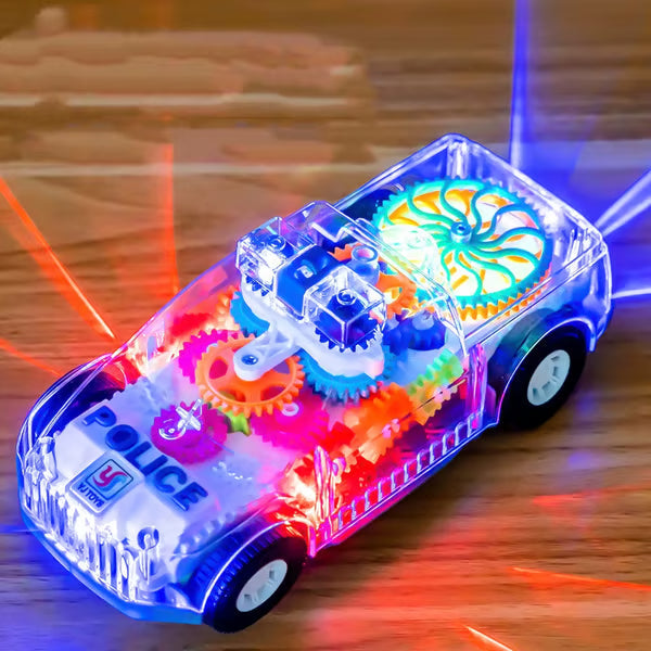 Light Up Transparent Gears Police Car Toy for Kids