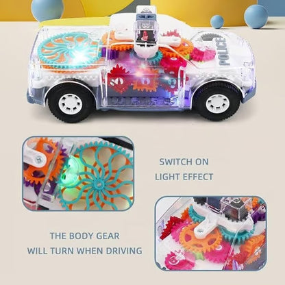 Light Up Transparent Gears Police Car Toy for Kids