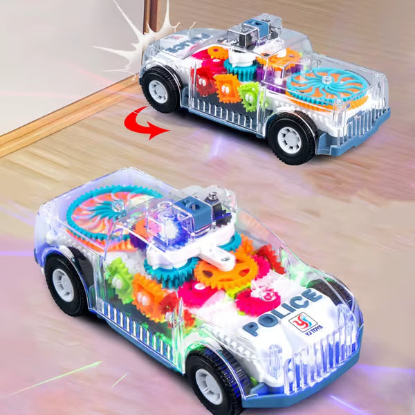 Light Up Transparent Gears Police Car Toy for Kids